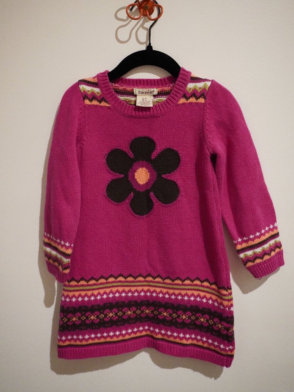 Savannah Knit Flower Dress 2T Pink 100% Cotton